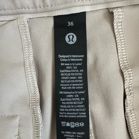 Lululemon Men's ABC Slim-Fit 5 Pocket Pant Warpstreme Grey Size 36 NEW - Picture 4 of 10